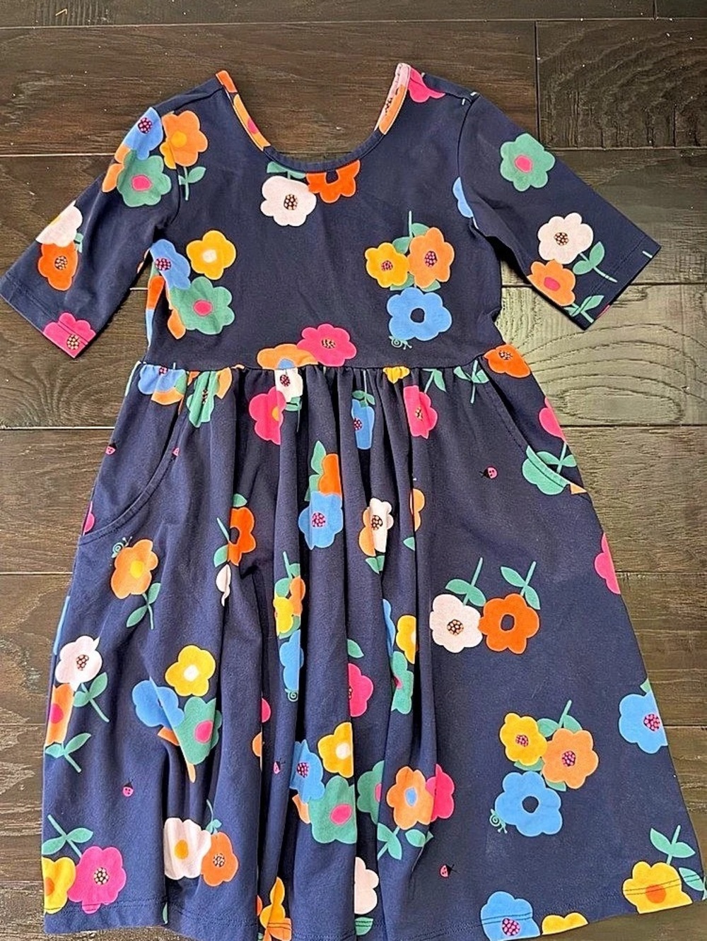 Hanna Andersson Playground Dress Girls Floral Blue & Orange Size 8